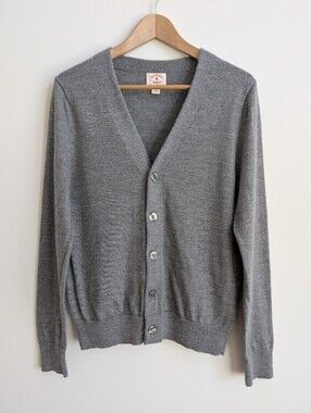 Brooks Brothers Men's Small 100% Merino Wool Grey Cardigan Sweater